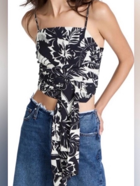 le superbe Tops - Le Superbe Tropical Wrap Tank Top Black White Palm Print Self Tie Camisole NWT